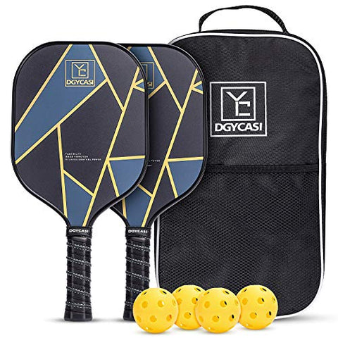 Pickleball Paddles Set of 2, 2 Premium Lightweight Honeycomb Composite Core Paddles Low Edge Guard,1 Racket Bag and 4 Balls,7.97OZ,Blue Golden