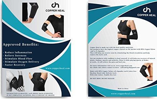 COPPER HEAL Elbow Compression Sleeve - Best Medical Recovery Elbow Brace Guaranteed with Highest Copper Infused Content - Support Stiff Sore Muscles and Joints Tendonitis Arm Tennis Basket Wrap