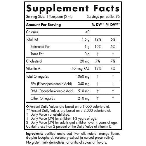 Nordic Naturals Arctic CLO - Cod Liver Oil Promotes Heart and Brain Health, Supports Immune and Nervous Systems, Orange, 16 Ounces