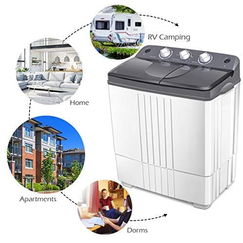 Giantex Portable Washing Machine Compact Twin Tub Washer and Spain Spinner Laundry Clothes Washer (10lbs for washing and 6lbs for Spinning- Gray+ White)