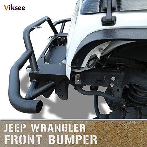 Viksee Front Bumper for 2007-2018 Jeep Wrangler JK JL 1pc Black Rock Crawler With Winch Plate