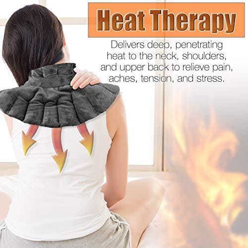 Heating Pad for Neck and Shoulders with Aromatherapy Herbs | Microwavable Wrap for Heat Therapy Pain Relief | Reusable Weighted Hot/Cold Pack | Eases Soreness, Anxiety, Headache (Grey)