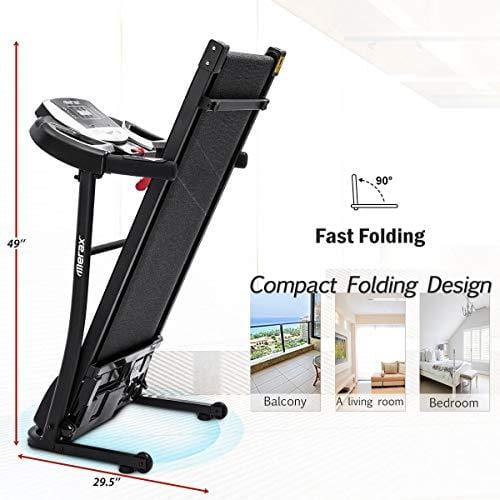 Merax Electric Folding Treadmill – Easy Assembly Fitness Motorized Running Jogging Machine with Speakers for Home Use, 12 Preset Programs (Black)