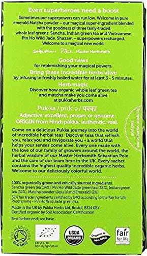 Pukka Herbs Organic Supreme Matcha Green Tea, 20 individually wrapped tea bags, 3Count