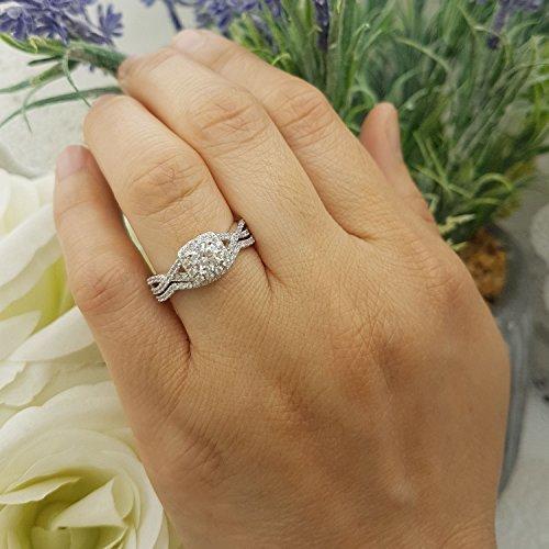 Dazzlingrock Collection 1.80 Carat (ctw) 10K Round Cubic Zirconia CZ Bridal Halo Engagement Ring Set, White Gold, Size 4