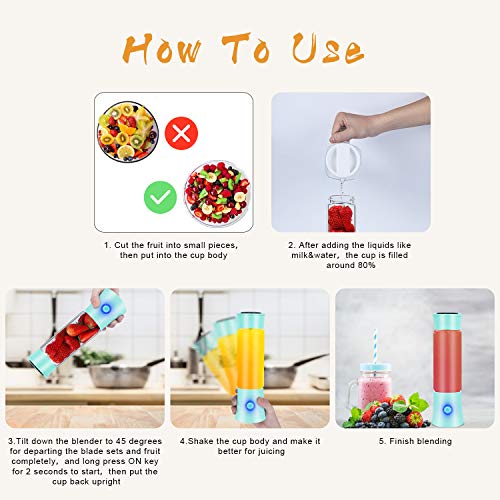 Portable Blender, Personal Blender for Shakes and Smoothies, 6 Stainless Steel Blades Cordless USB Rechargeable Juicer Cup with 4000mAh Batteries, Handheld 16oz Mini Travel Blender Small Fruit Mixer Detachable for Home Office Gym Outdoor, Green