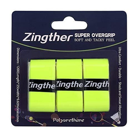 Zingther Professional Super Tacky Grip Overgrip Tape for Tennis Racket, Squash/Badminton/Shuttle Racket, Racquetball Racquet and Pickleball Paddle Handle (Neon Lime Yellow, 3 Grips)
