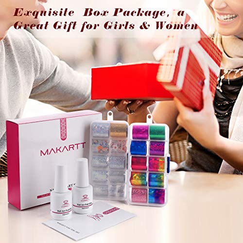 Makartt Nail Art Foil Glue Gel with Starry Sky Star Foil Stickers Set Nail Transfer Tips Manicure Art DIY 15ML, 20PCS (2.5cm100cm) Stickers, UV LED Lamp Required