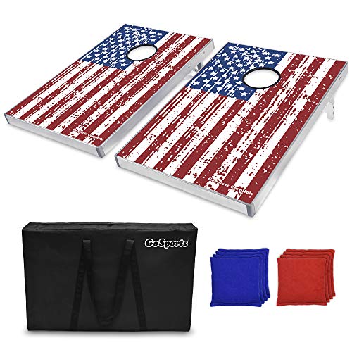 GoSports American Flag CornHole Bean Bag Toss Game Set (8 Bags per Pack), 3 x 2-Feet