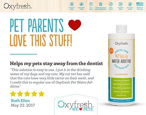 Oxyfresh Premium Pet Dental Care Solution (16oz): Best Way To Eliminate Bad Dog Breath & Cat Breath - Fights Tartar, Plaque & Gum Disease! - So easy, just add to water! Vet Recommended!
