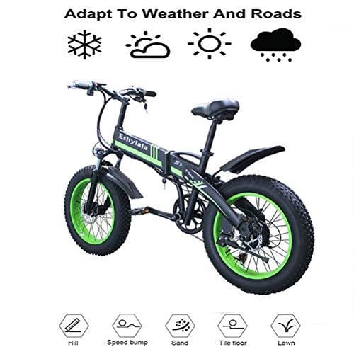 KEANTY 20" Folding Electric Mountain Bike, Fat Tire Electric Bike Beach Snow Mountain Bicycle with 36V/10AH Large Capacity Lithium Battery and Two Cycling Modes (Green)