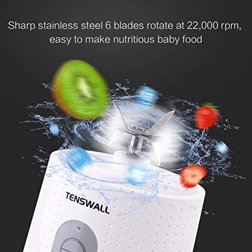 Tenswall Portable, Personal Size Smoothies and Shakes, Handheld Fruit Machine 13oz USB Rchargeable Juicer Cup, Ice Blender Mixer Home/Of, 380ML, White