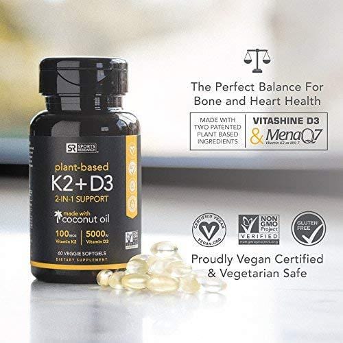 Vitamin K2 + D3 with Organic Coconut Oil for Better Absorption | 2-in-1 Support for Your Heart, Bones & Teeth | Vegan Certified, GMO & Gluten Free - 4 Month Supply! - Ultra Pickleball