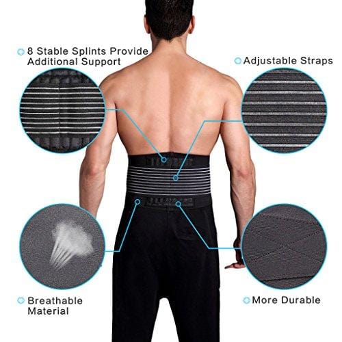 Cotill Back Brace Lumbar Lower Belt Brace and 8 Stable Splints Support - Dual Adjustable Straps and Breathable Mesh Panels for Back Pain and Stress Relief (L/XL)