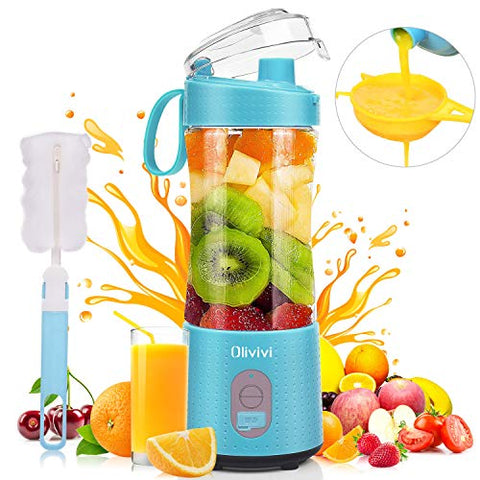 Portable Blender, Olivivi 2020 Multifunctional Personal Blender Mini Smoothie Blender 6 Powerful Blades, 4000mAh Rechargeable USB Juicer Cup Bottle with strainer Cleaning Brush for Travel BPA Free Blue
