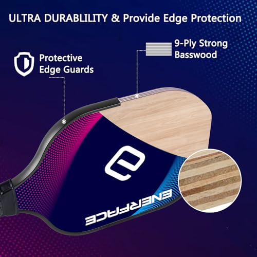 ENERFACE Pickleball Paddles Set of 4: Ergonomic Grip Wooden Pickleball Rackets with 4 Cooling Towels, 4 Pickleball Balls and Carry Bag, Pickleball Set for Men Women (Yellow+Green/Blue+Pink,4 Pack)