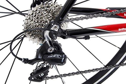 Tommaso Tiempo - Closeout XS, Small Sizes Only - Endurance Aluminum Road Bike, Carbon Fork, Shimano Sora, 18 Speeds, Aero Wheels - Black/Red/White - Extra Small