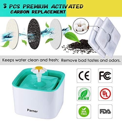 PARNER Pet Water Fountain, 2.5L Flower Pet Dispenser, Super Quiet Automatic Drinking Water Bowl for Cat & Dog