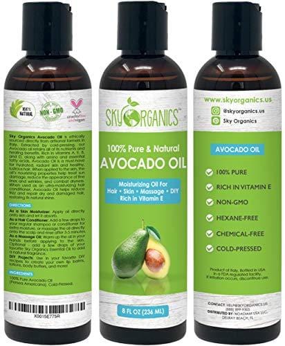 Avocado Oil by Sky Organics - 100% Pure, Natural & Cold-Pressed Avocado Oil - Ideal for Massage, Cooking and Aromatherapy- Rich in Vitamin E and Oleic Acid - 8oz