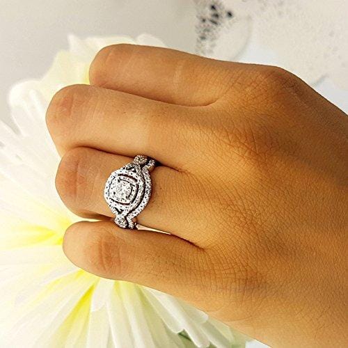 Dazzlingrock Collection 1.00 Carat (ctw) 14K White Diamond Swirl Bridal Halo Engagement Ring Set 1 CT, White Gold, Size 9