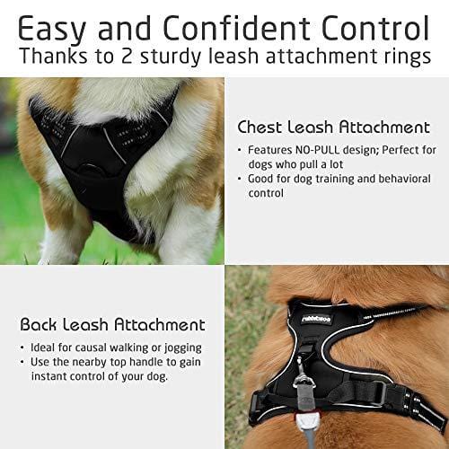 Rabbitgoo  Dog Harness No-Pull Pet Harness Adjustable Outdoor Pet Vest 3M Reflective Oxford Material Vest for Dogs Easy Control for Small Medium Large Dogs (Black, L)