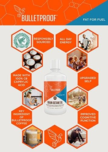 Bulletproof Brain Octane MCT Oil, Perfect for Keto and Paleo Diet, 100% Non-GMO Premium C8 Oil, Ketogenic Friendly, Responsibly Sourced from Coconuts Only, Made in the USA (2pack of 32oz)