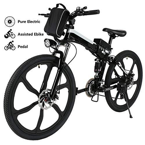 Yiilove Electric Mountain Bike 26'' Wheel Ebike 36V Lithium-Ion Battery, Electric Bicycle 250W Powerful Motor, Shimano 21 Speed (Type2-26-Foldable-Black)