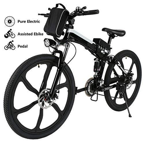 Yiilove Electric Mountain Bike 26'' Wheel Ebike 36V Lithium-Ion Battery, Electric Bicycle 250W Powerful Motor, Shimano 21 Speed (Type2-26-Foldable-Black)