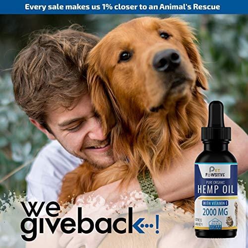 Pet Pawsitive - Hemp Oil Dogs Cats - 2000mg - Separation Anxiety, Joint Pain, Stress Relief, Arthritis, Seizures, Chronic Pains, Anti-Inflammatory - Omega 3, 6, & 9- 100% Organic - Calming Drops