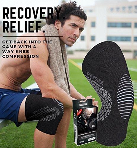 Physix Gear Knee Support Brace - Premium Recovery & Compression Sleeve for Meniscus Tear, ACL, MCL Running & Arthritis - Best Neoprene Stabilizer Wrap for Crossfit, Squats & Workouts (Single Grey M)