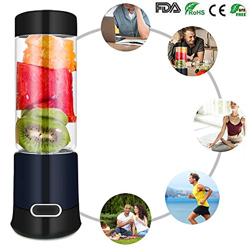 Portable Blender, Portable Blender Juicer Cup, Smoothie Blender, Stainless blades 16500rpm, 5000mAH USB Rechargeable Cordless Smoothie Glass Blender for Travel, Gym, Picnic, Kitchen (FDA, BPA free) (Double Portable blender)