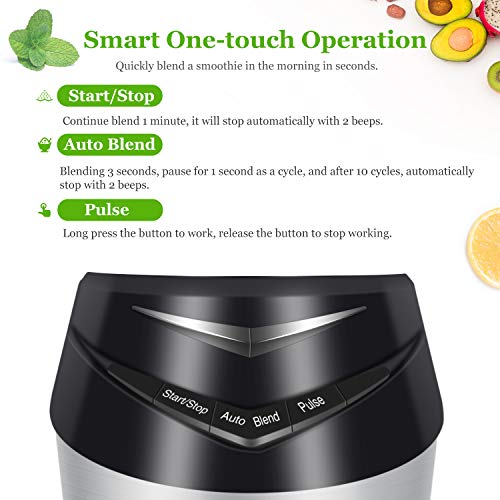 Blender 800W Smoothie Blender Mini High-Speed Personal Blender/Mixer Bullet Blender for Shakes and Smoothies Juices Nuts Coffee Bean Baby Food with 3pcs BPA-Free Portable Travel Blender Bottles in Silver