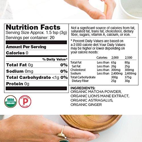 Four Sigmatic Mushroom Matcha, USDA Organic, Ceremonial Grade Matcha Grean Tea Powder with Lions Mane Mushroom Powder & Ginger, Balanced Energy & Focus, Vegan, Paleo, 60g - 20 servings, 2.12 Ounce