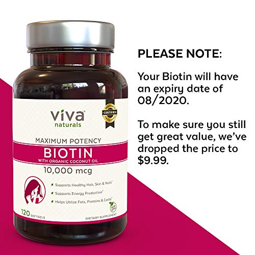 Biotin 10000mcg (120 Softgels) - Support for Healthy Hair Skin Nails, High Potency Biotin Made with Organic Coconut Oil, Non-GMO & Gluten Free