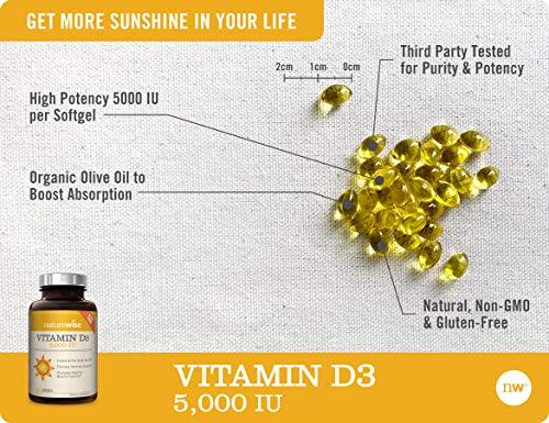 NatureWise Vitamin D3 5,000 IU for Healthy Muscle Function, Bone Health, & Immune Support | Non-GMO in Cold-Pressed Organic Olive Oil & Gluten-Free (Packaging May Vary) [1Year Supply - 360 Count]