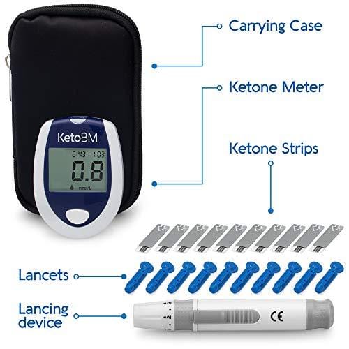 KetoBM Ketone Blood Meter Kit - Complete Monitoring System for Ketogenic Diet and Ketosis Testing (Vial Strips)