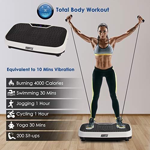 Hurtle Fitness Vibration Platform Machine - Home Gym Whole Body Shaker Exercise Machine Workout Trainer Fast Weight Loss w/ Resistance Bands, Easy Carry Wheel Remote, Adjustable Speed - HURVBTR36