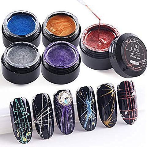 6 Color Choose 1 Nail Spider Gel Polish Creative 3D Wire Line Drawing Painting Varnishes Lacquer Metal Pulling Silk Nail Art UV Gel (Gold)