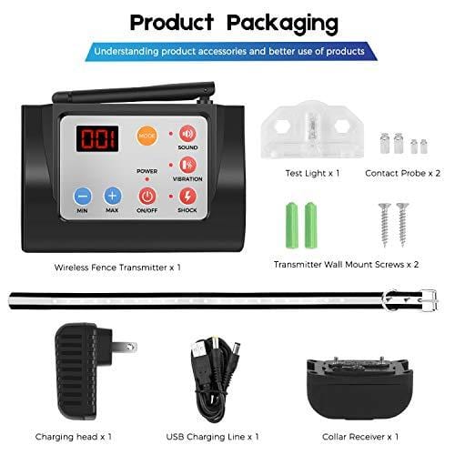 WIEZ Dog Fence Wireless & Training Collar Outdoor 2-in-1, Electirc Invisible Fence for Dogs with Remote Wireless, Adjustable Range Control, Waterproof Reflective Stripe Collar, Harmless for All Dogs