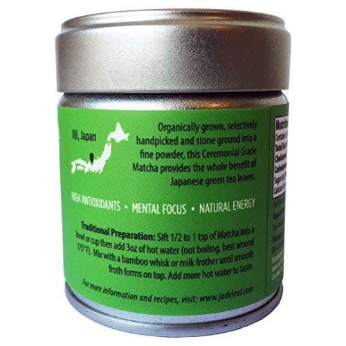 Jade Leaf Matcha Green Tea Powder - USDA Organic - Ceremonial Grade (For Sipping as Tea) - Authentic Japanese Origin - Antioxidants, Energy [30g Tin]