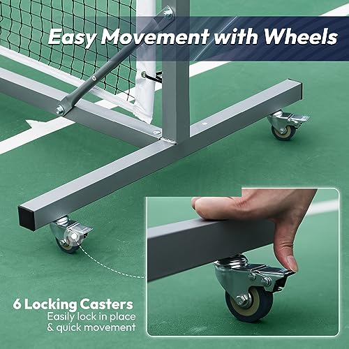 A11N Pro Pickleball Net with Wheels and Hand Winch, Tournament Regulation Size, Anti-Sag Design, Perfect for Outdoor Court & Indoor Gym Floor