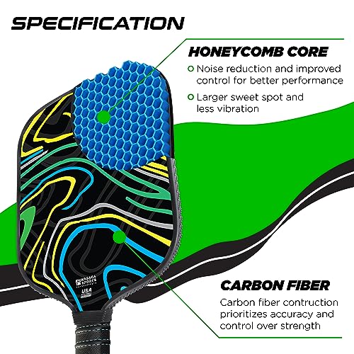 Kasaca Graphite T700 Carbon Fiber Pickleball Paddles, Grained Edge Guard, Honeycomb Core, Large Sweet Spot, Cushion Comfort Grip, USAPA Approved, Cute Paddle for Beginners Players, Women, Men