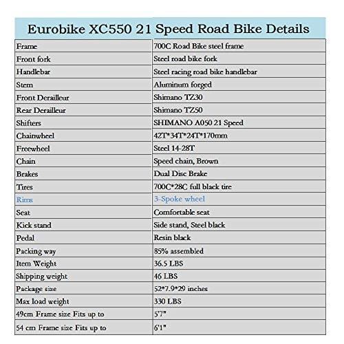 EUROBIKE Road Bike TSM550 Bike 21 Speed Dual Disc Brake 49cm 3-Spoke Wheels Road Bicycle