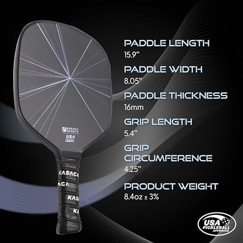 KASACA Pickleball Paddle Graphite Friction Textured Surface Fiber Pickleball Paddles Carbon Fiber Pickleball Paddles USAPA Approved Pickle Ball Paddle 16mm Thickness Single Pickleball Racket