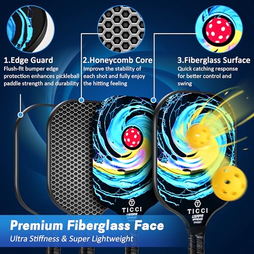 TICCI Pickleball Paddle Set 2 Premium USAPA Approved Graphite Craft Rackets Honeycomb Core 4 Balls Ultra Cushion Grip Portable Racquet Case Bag Gift Kit Men Women Indoor Outdoor (Vortex 2)