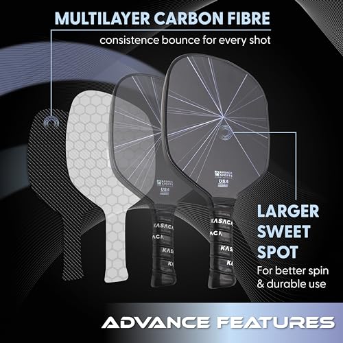 KASACA Pickleball Paddle Graphite Friction Textured Surface Fiber Pickleball Paddles Carbon Fiber Pickleball Paddles USAPA Approved Pickle Ball Paddle 16mm Thickness Single Pickleball Racket
