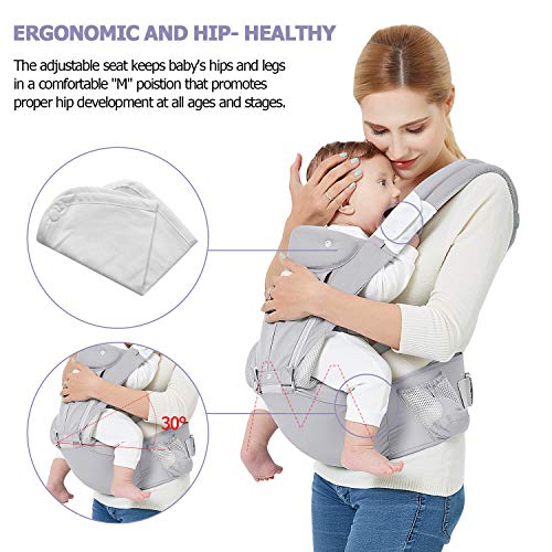 3D Baby Hip Carrier All Season Baby Sling with 9 Carry Positions Truly Hands-Free for Easy Breastfeeding, No Infant Insert Needed, One Size Fits All -Adapt to Newborn, Infant & Toddler, Great Hiking
