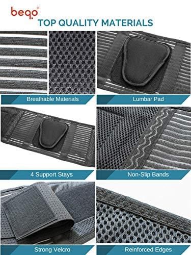 Beqo Back Brace for Lower Back Pain with Removable Lumbar Pad | Back Pain Relief Support Belt for Men & Women | Secure Fastener, Non-Slip Silicone Straps, Breathable Mesh, Adjustable Panels - Size L