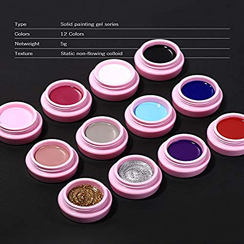 12 Colors Gel Paint for Nail Art Kit Sculpture Gel Nail Polish DIY Design Lacquer Tools 5g (04)