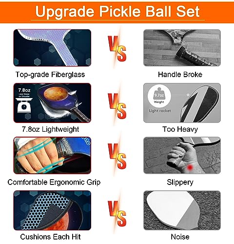 Pickle Ball Net Set - Pickle Ball Net with Lightweight Fiberglass Paddles Set of 4, Pickle Blls and Carrying Bag, 22 FT Pickle Ball Nets Portable Outdoor Regulation Size for Driveway Backyards